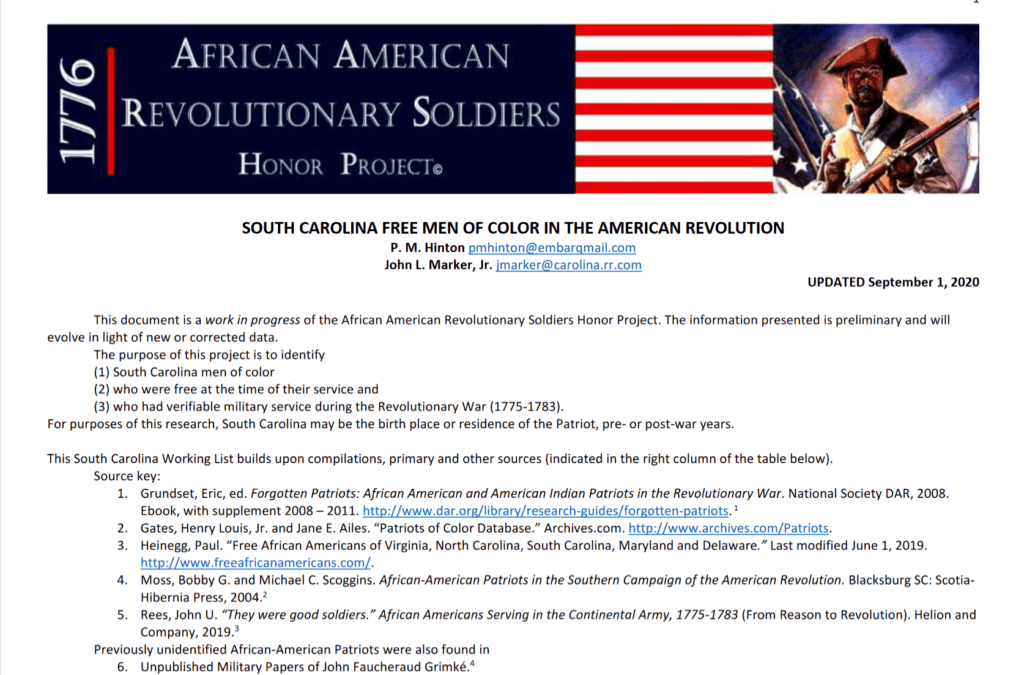 South Carolina Free Men of Color in the American Revolution