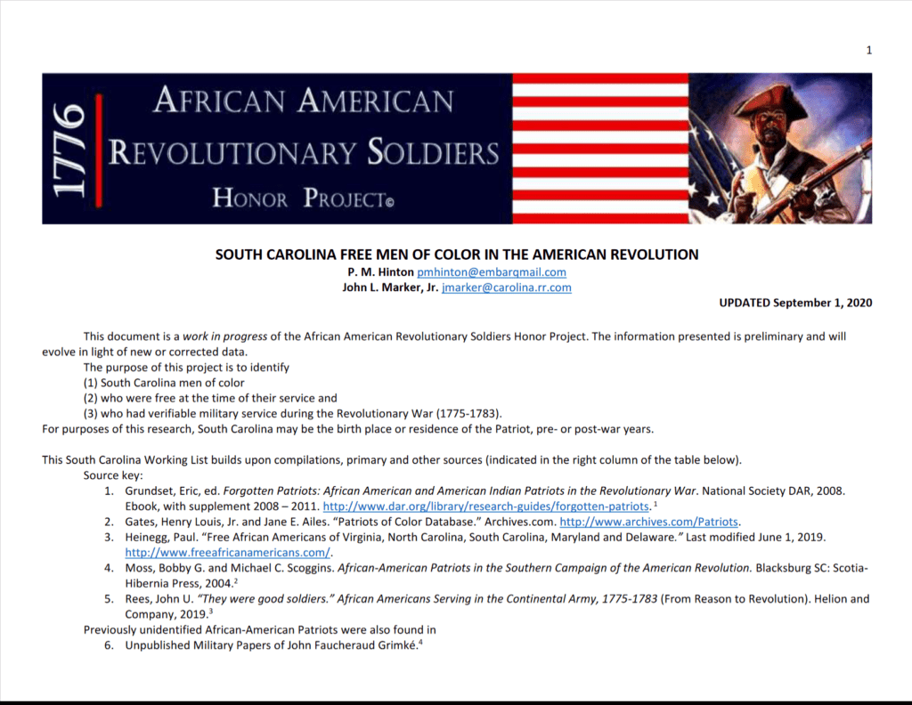South Carolina Free Men of Color in the American Revolution