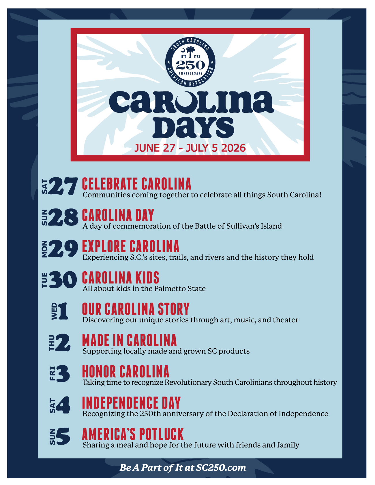 carolina days menu front