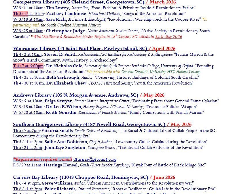 “Resilience & Revolution: Native Peoples in 18th Century South Carolina” exhibit (“A Glorious Cause” series)