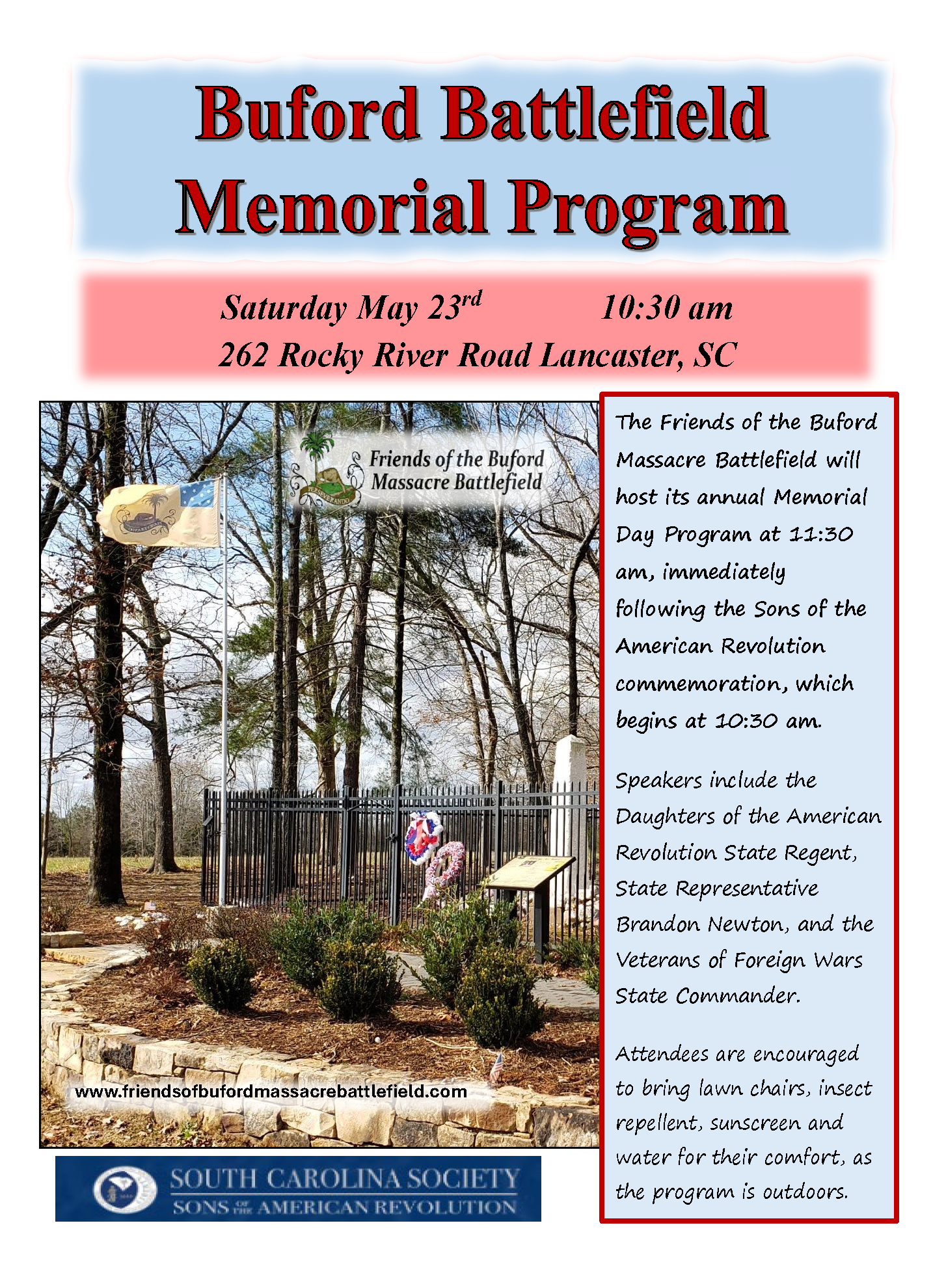 Buford’s Defeat/Buford’s Massacre SAR and Friends of Buford Massacre Memorial and Commemoration