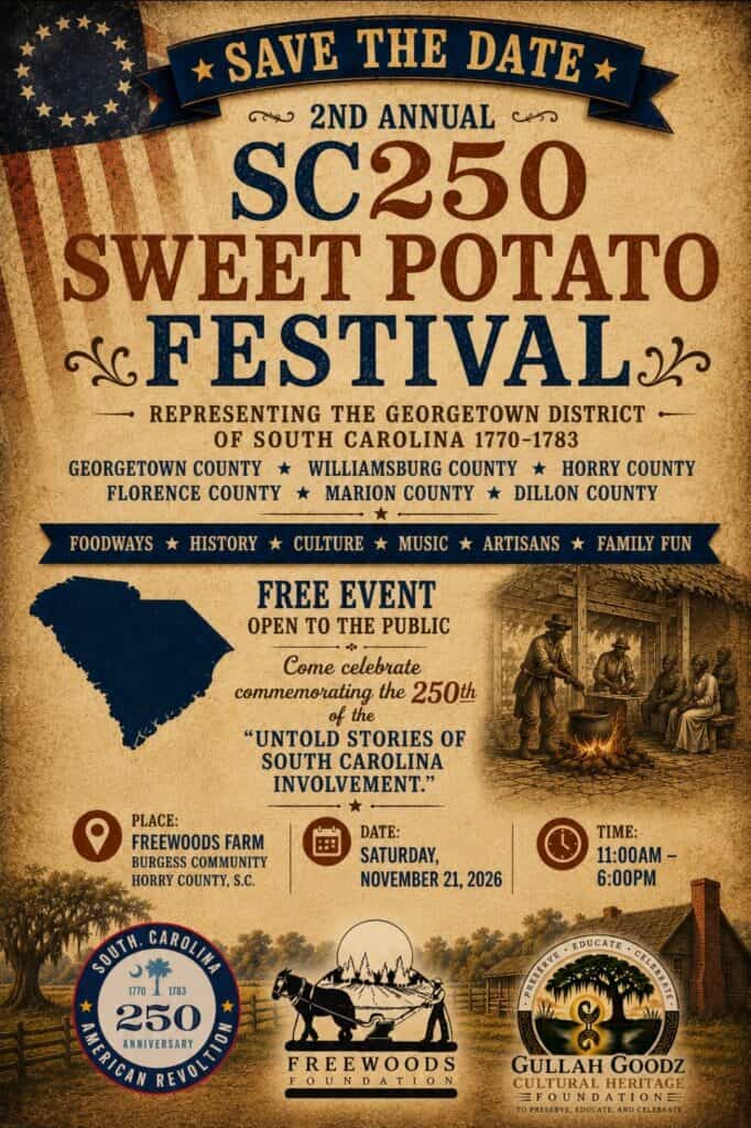 Celebrating South Carolina's 250th anniversary with a sweet potato festival in Georgetown District.
