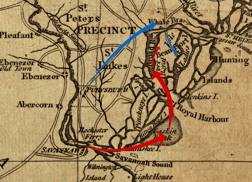 Historical map of Port Royal Island during the American Revolution.