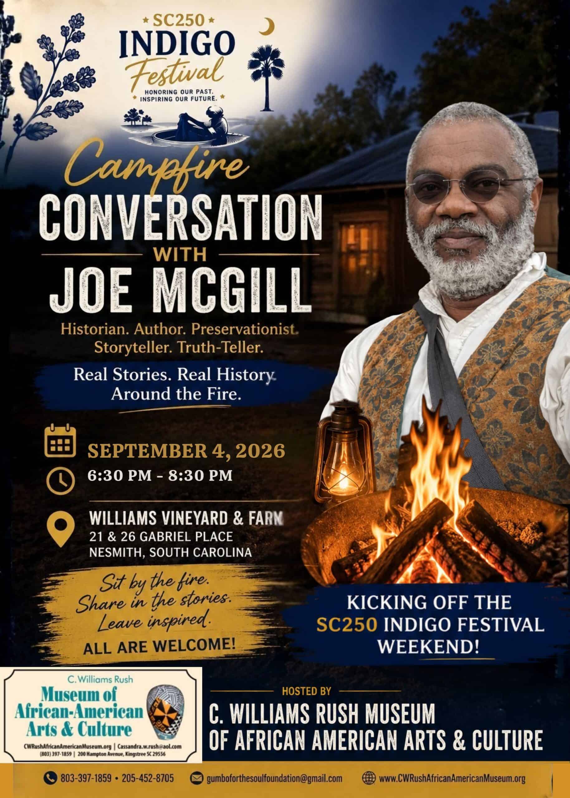 Celebrating South Carolina's 250th with a campfire conversation at the Indigo Festival.